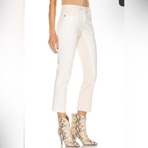 Frame Le High Straight - Two tone cream and white jeans